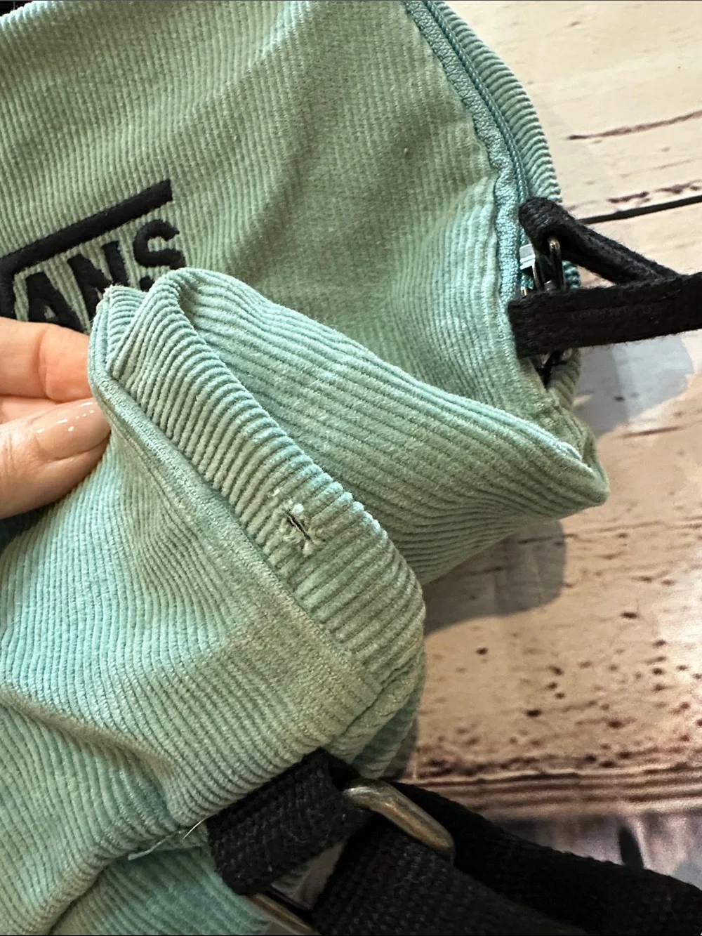 Vans Corduroy Backpack in Sage Green with Black Logo